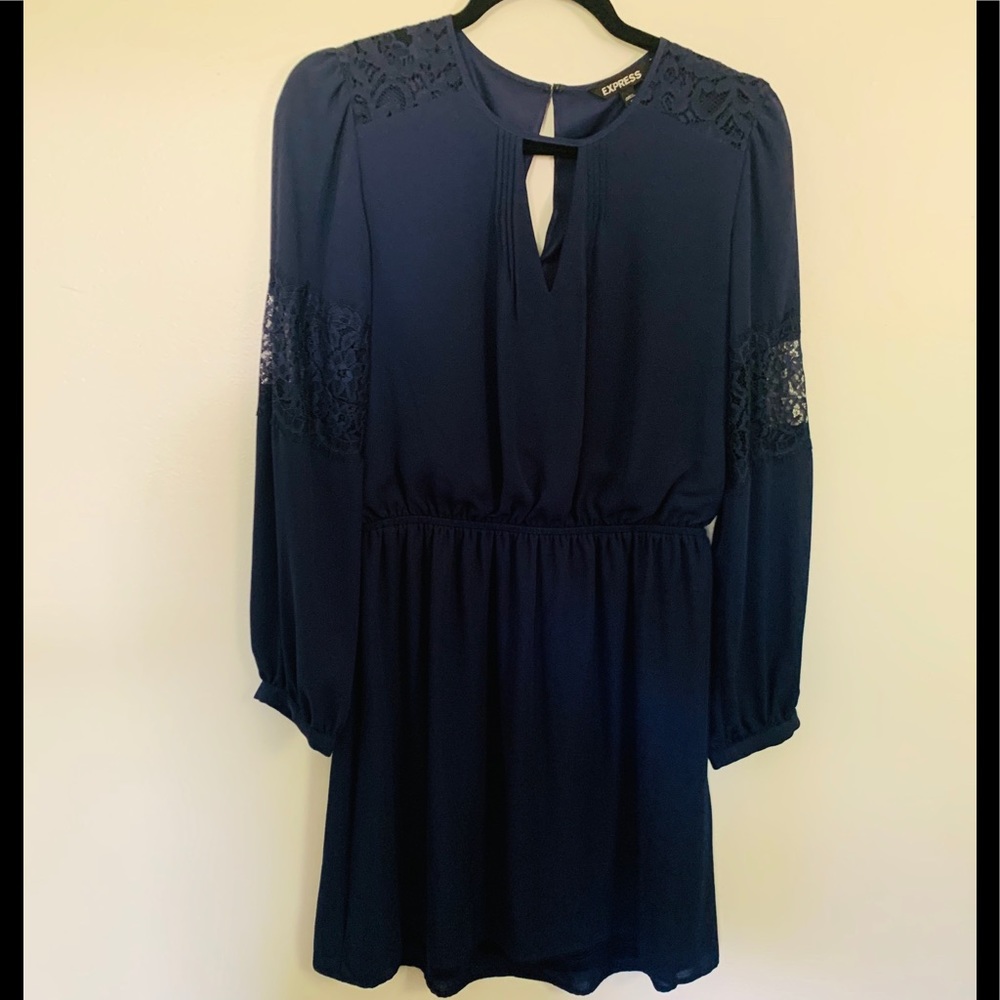 Navy Blue Cinched Waist Dress